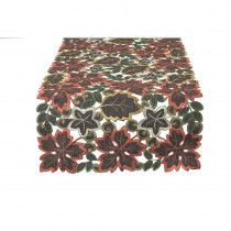 Xia Home Fashions 0.1 in. x 12 in. x 28 in. Dainty Leaf Embroidered Cutwork Mini Fall Table Runner