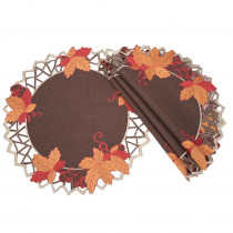 Xia Home Fashions 0.1 in. H x 16 in. W Round Harvest Hues Embroidered Cutwork Fall Placemats (Set of 4)