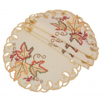 Xia Home Fashions 0.1 in. H x 12 in. W Round Moisson Leaf Embroidered Cutwork Fall Doilies (Set of 4)