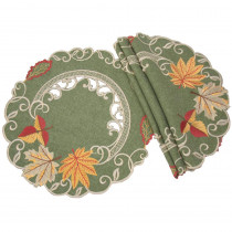 Xia Home Fashions 0.1 in. H x 16 in. W Round Delicate Leaves Embroidered Cutwork Fall Placemats (Set of 4)
