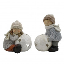 Zaer Ltd. International Set of 2 Children with Snowball Candleholders