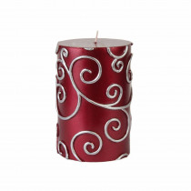 Zest Candle 3 in. x 4 in. Red Scroll Pillar Candle Bulk (12-Case)