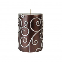 Zest Candle 3 in. x 4 in. Brown Scroll Pillar Candle Bulk (12-Case)